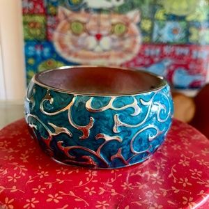 Aqua & Silver Enamel Swirls Chunky Clamper Bracelet - NWOT - Fashion Bracelet